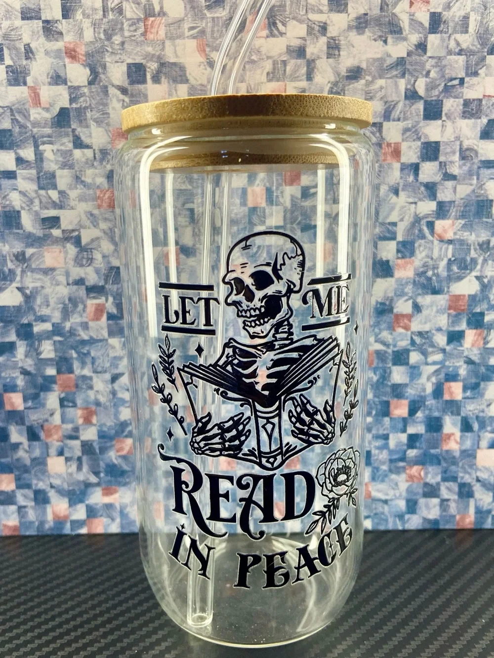 Let Me Read In Peace Glass Tumbler with Bamboo Lid